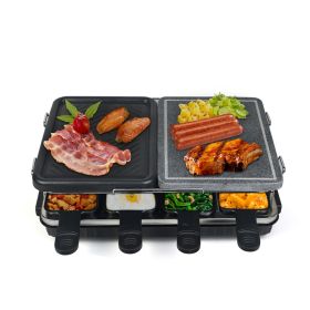 Dual Raclette Table Grill w Non-Stick Grilling Plate & Cooking Stone- 8 Person Electric Tabletop Cooker for Korean BBQ- Melt Cheese