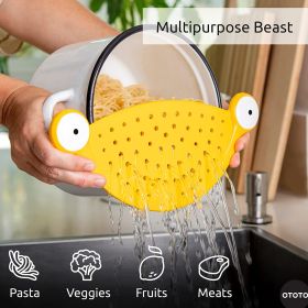 1pc Pasta Strainer - Cute Monster Eye Design - BPA Free Food Strainer For Kitchen - Noodle And Pot Strainer Kitchen Accessory Gift (Color: Yellow)