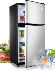 KRIB BLING 3.5Cu.Ft Compact Refrigerator Mini Fridge with Freezer, Small Refrigerator with 2 Door, 7 Level Thermostat Removable Shelves for Kitchen (Color: Silver)